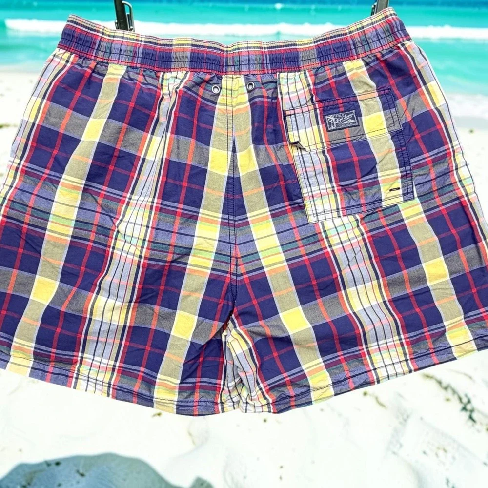 Vintage Polo Ralph Lauren Swim Trunks Men XL Madras Plaid Lined‎ Mesh Shorts 90s